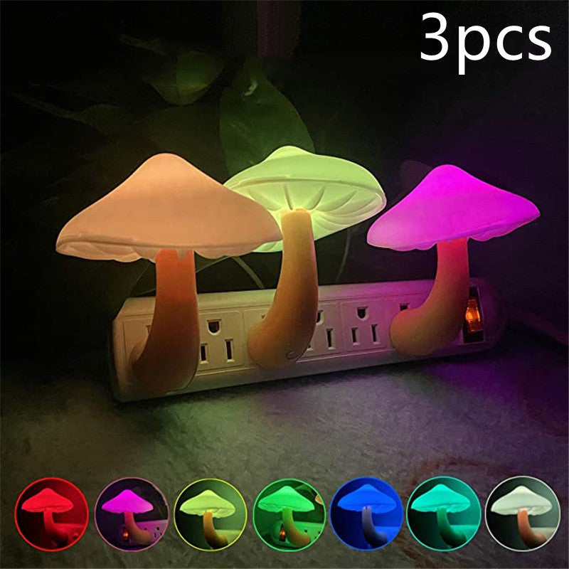 LED Night Light Mushroom Wall Socket Lamp EU US Plug Light-control Sensor