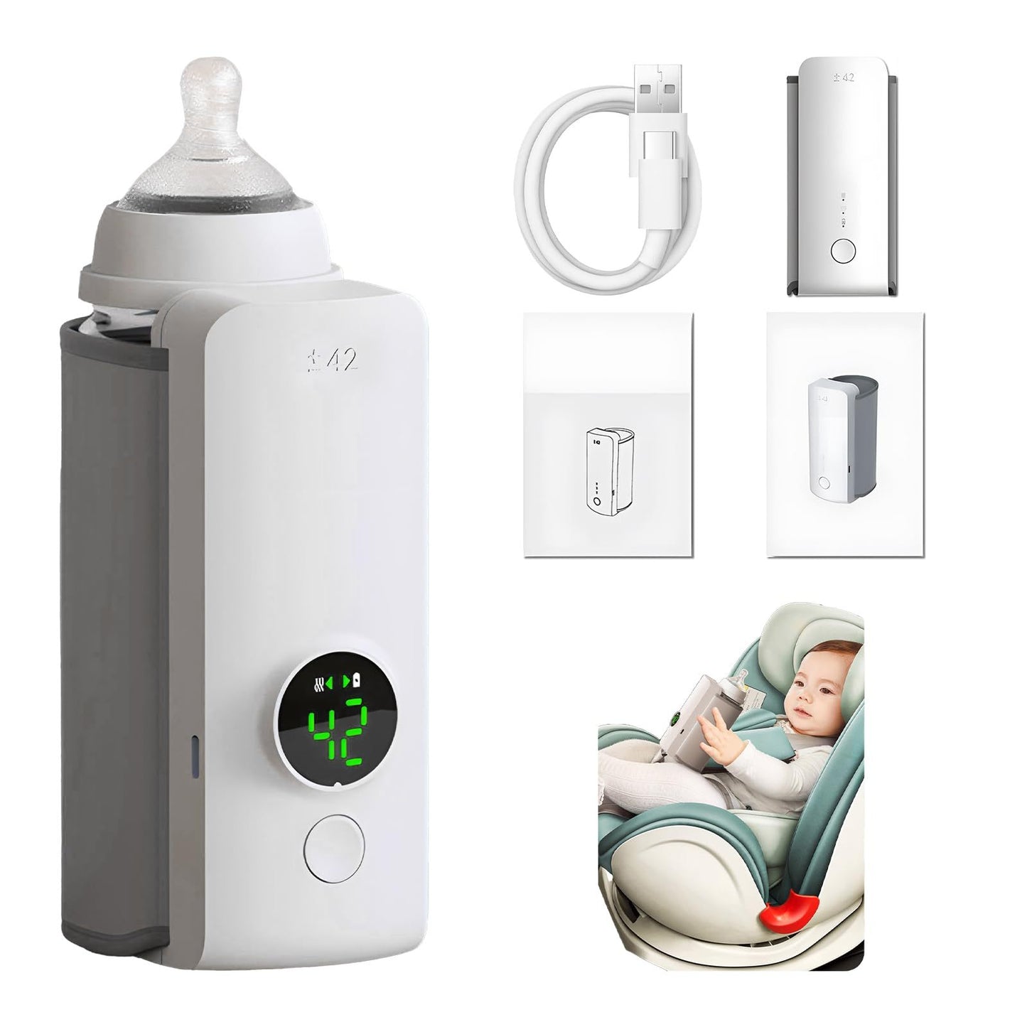 Portable Wireless USB Baby Bottle Warmer with Constant Temperature, Universal Bottle Insulation Sleeve