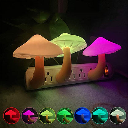 LED Night Light Mushroom Wall Socket Lamp EU US Plug Light-control Sensor