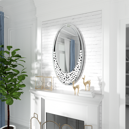 60x105CM Modern Oval Wall Mirror with Bling Effect Silver Venetian Accent Mirror