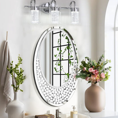 60x105CM Modern Oval Wall Mirror with Bling Effect Silver Venetian Accent Mirror