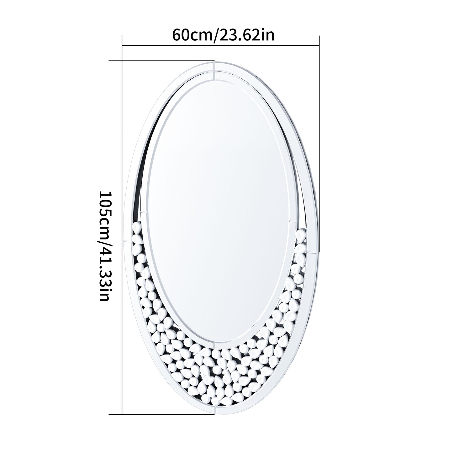 60x105CM Modern Oval Wall Mirror with Bling Effect Silver Venetian Accent Mirror