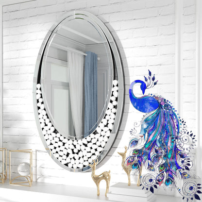 60x105CM Modern Oval Wall Mirror with Bling Effect Silver Venetian Accent Mirror