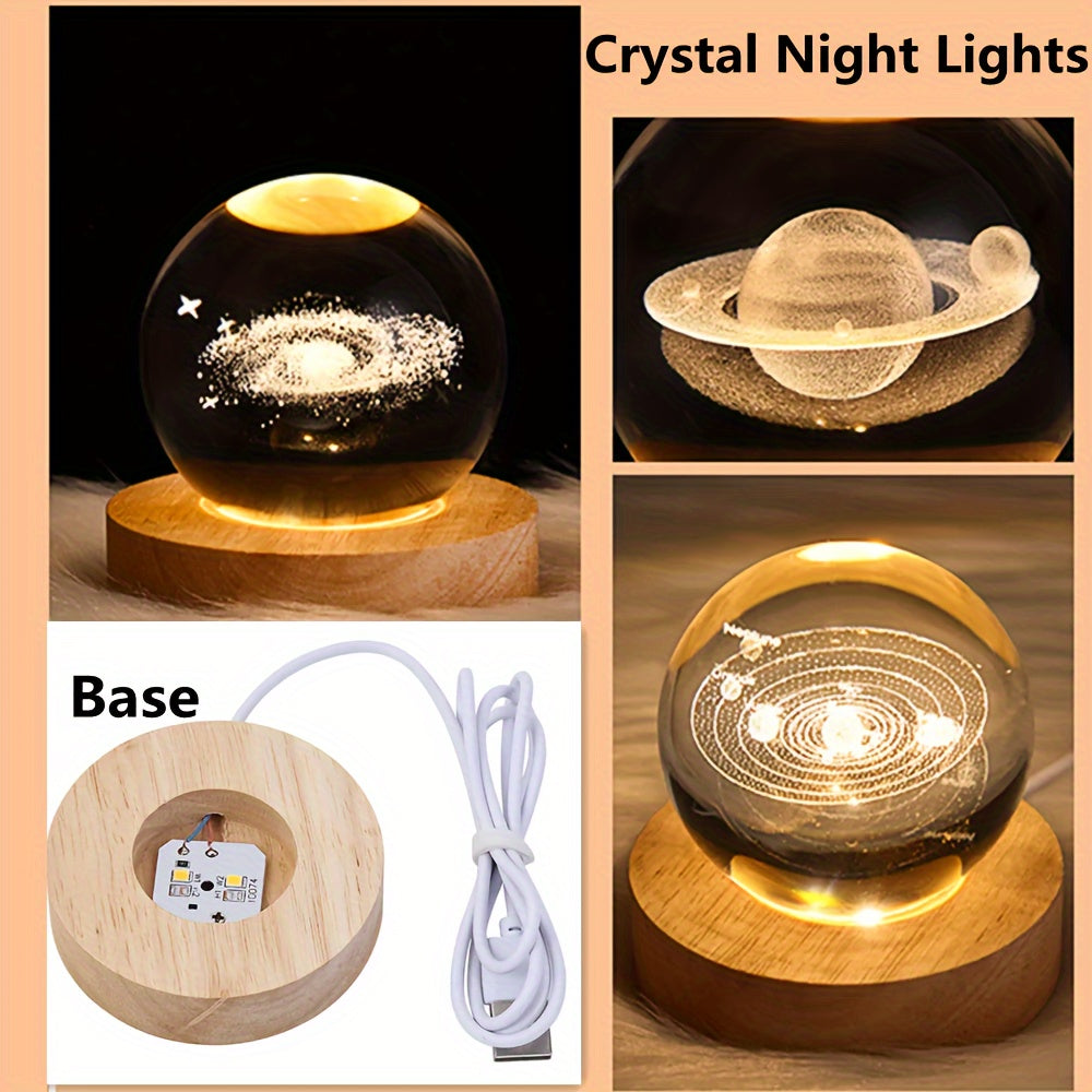 USB Christmas Decor Galaxy 3D Crystal Ball LED Night Lamp with Wooden Base for Bedroom