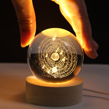 USB Christmas Decor Galaxy 3D Crystal Ball LED Night Lamp with Wooden Base for Bedroom