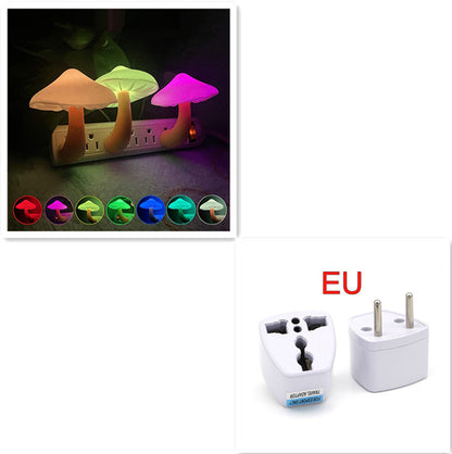 LED Night Light Mushroom Wall Socket Lamp EU US Plug Light-control Sensor